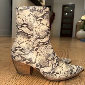Matisse Cream and Black Snakeskin Ankle Boots